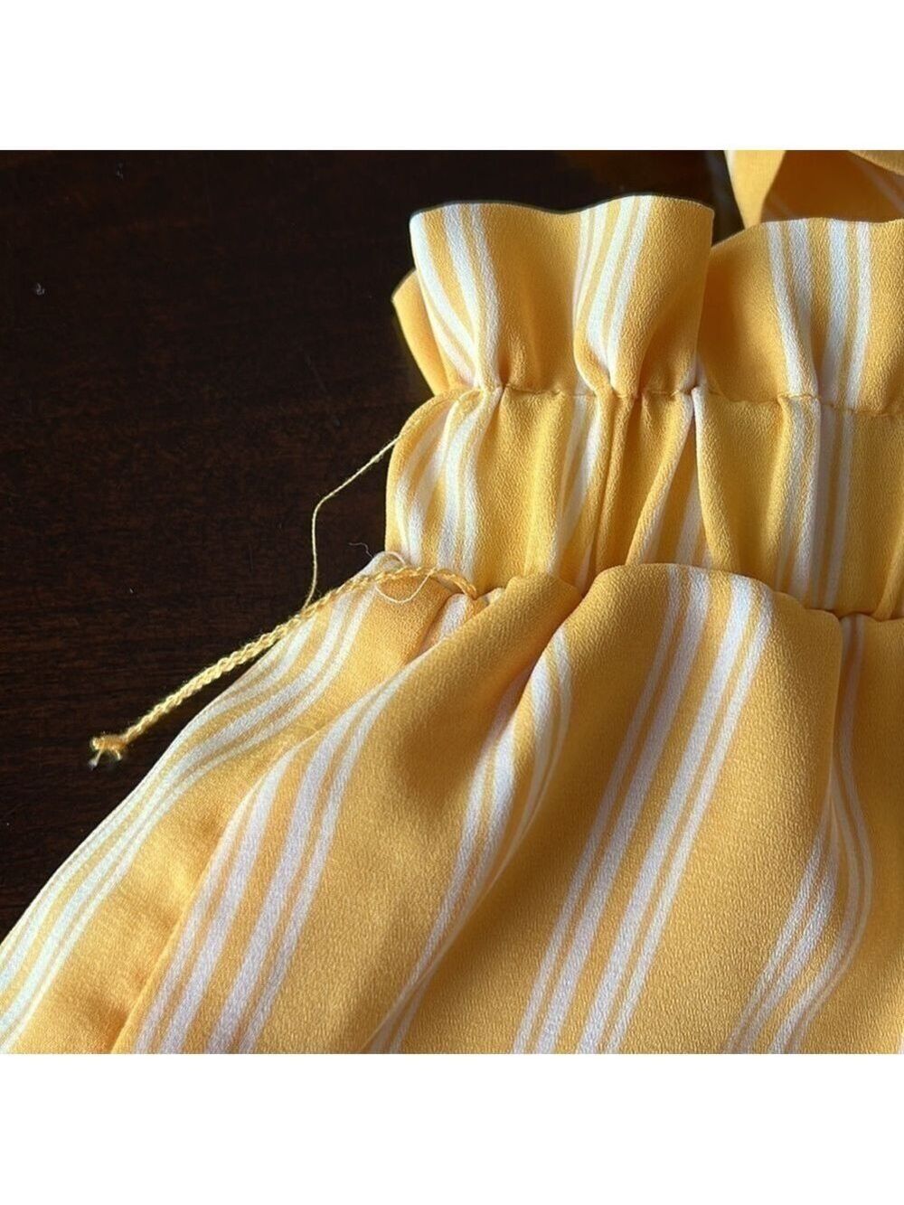 FOREVER 21 Yellow and White Striped Paper Bag High Rise Shorts Size Medium - Picture 7 of 11